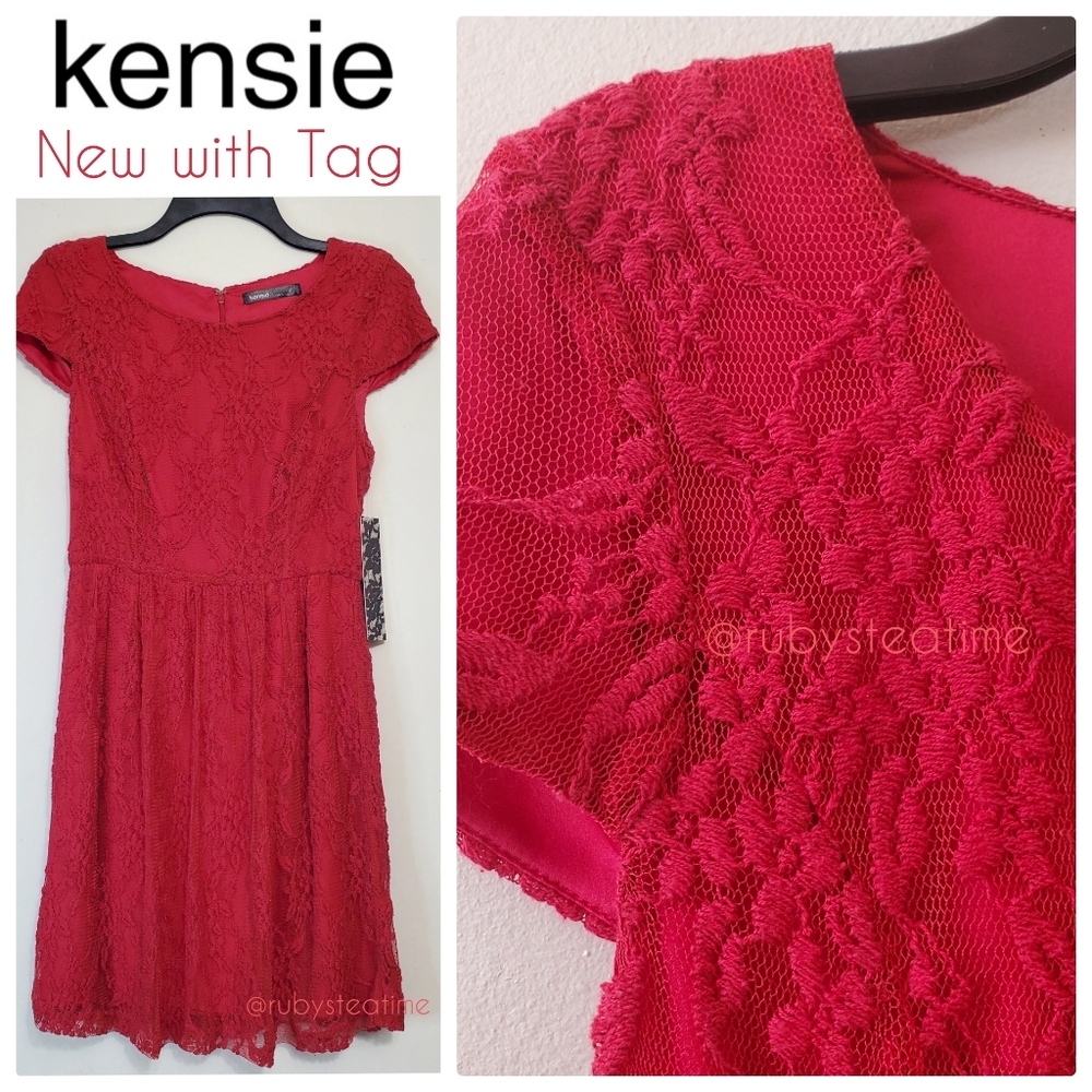 Cherry Red Lace Dress, Cap Sleeve, Wedding Guest, Prom, Dates, Valentine, NWT
